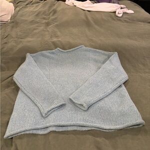 Lou & Grey Sea-Foam Blue Mock Neck Cashmere Sweater